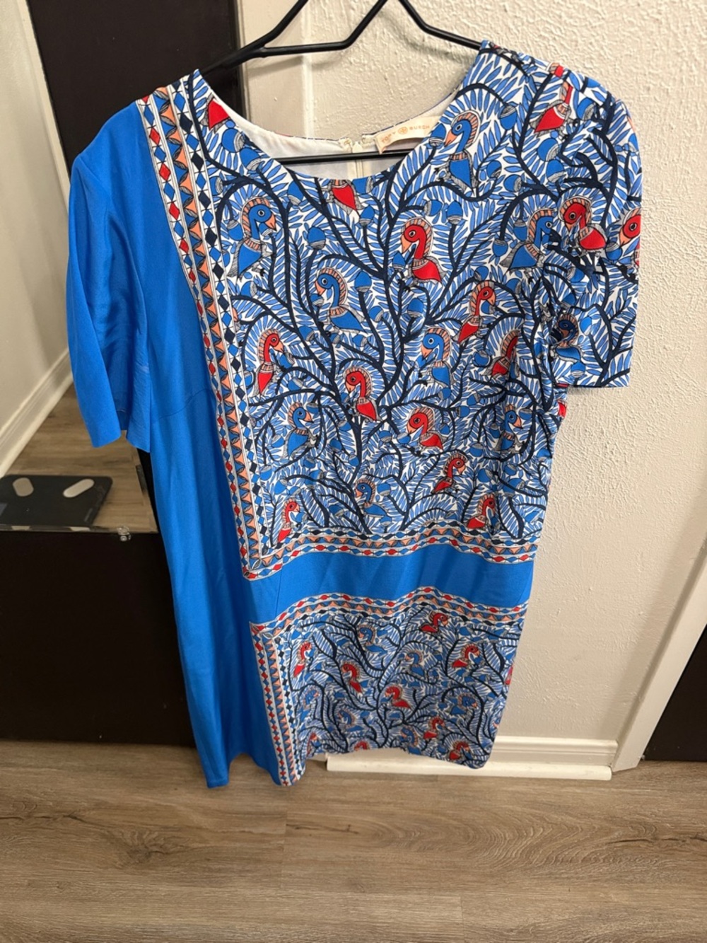 Tory Burch Blue and Red Bird-Print Dress